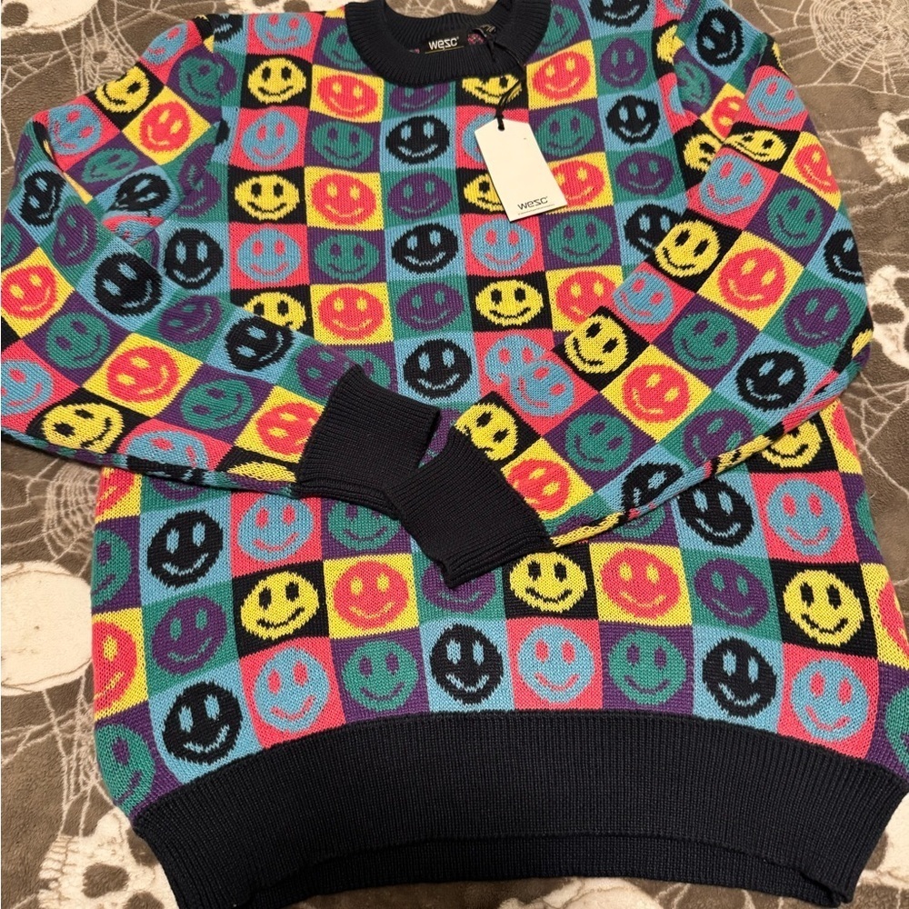 Wesc Colorful Smiley Face Crewneck Sweater Unisex Mens Medium Women Large